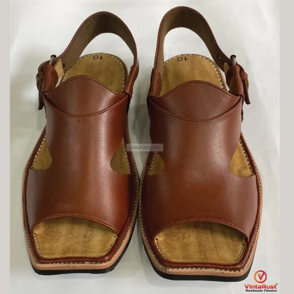 Brown Leather Peshawari Sandals, Men’s Handmade Peshawari Sandals, Comfortable - Picture 3 of 7